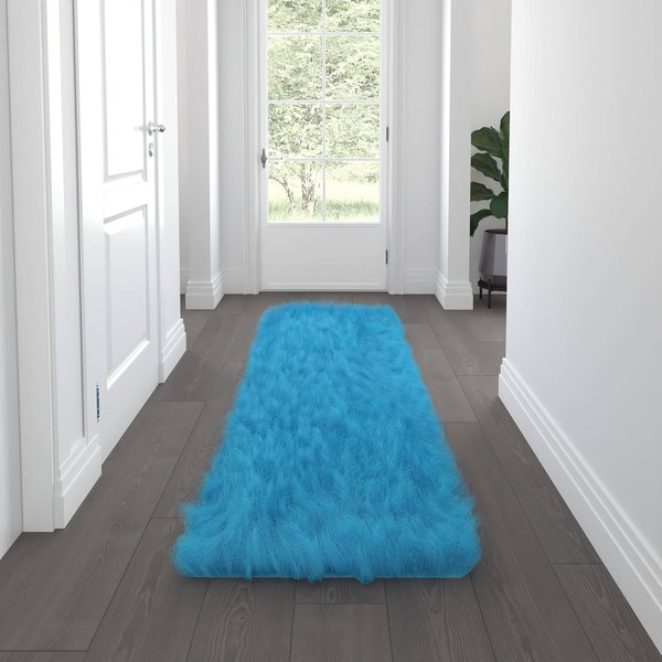 Flash Furniture Turquoise 2x7 Round Fluffy Faux Fur Area Rug YTG-RG1113-27-TQ-GG